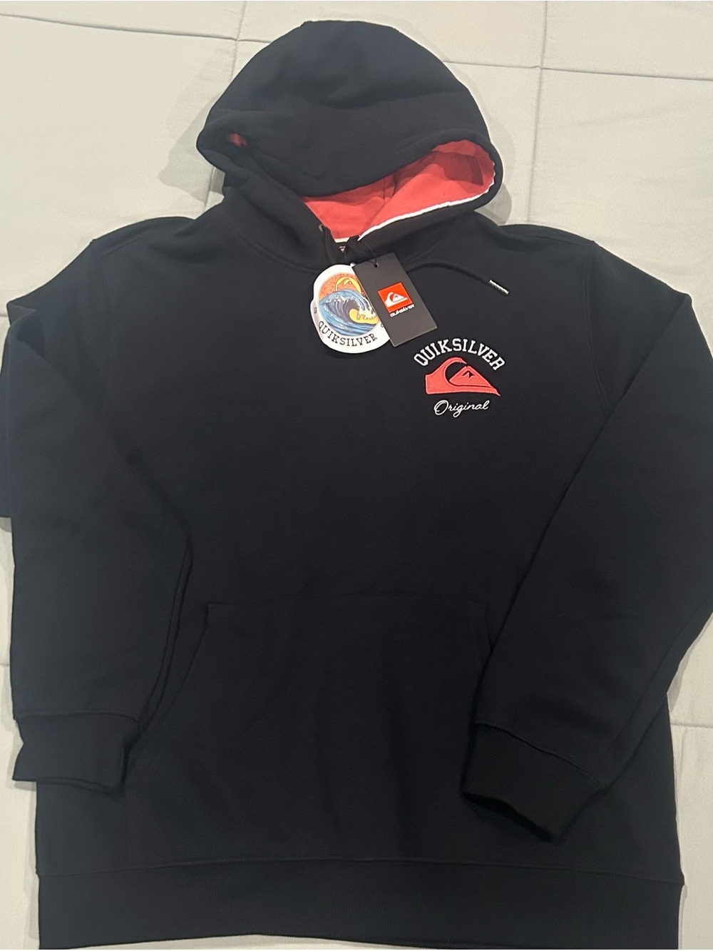 NWT Quiksilver Black Hoodie with Coral Accent